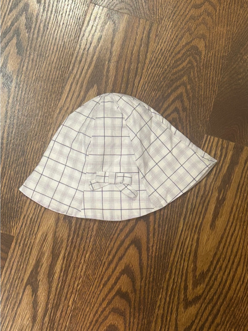 Jacadi White Plaid Cotton Sun Hat with Bow Accent
